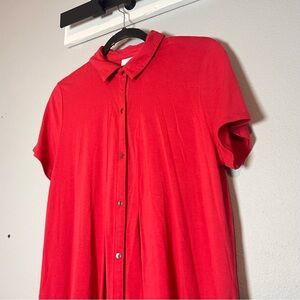 J. Jill Button Up Shirt Dress Collared Pink Pima Cotton Size Medium Knee Length